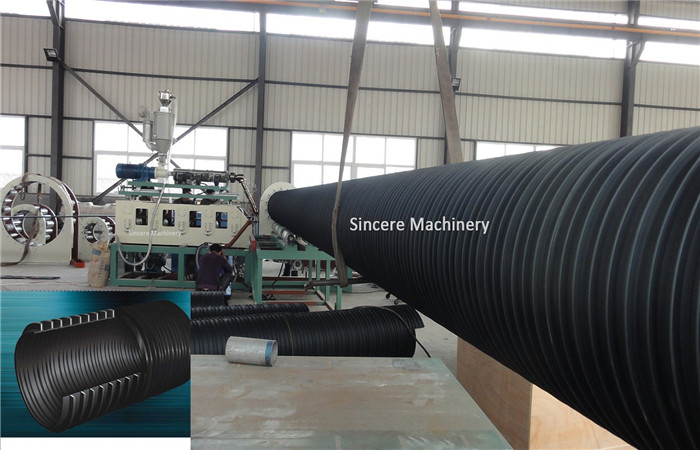 Экструзионная линия по производству спиральных дренажных труб из ПЭ+стальная лента.